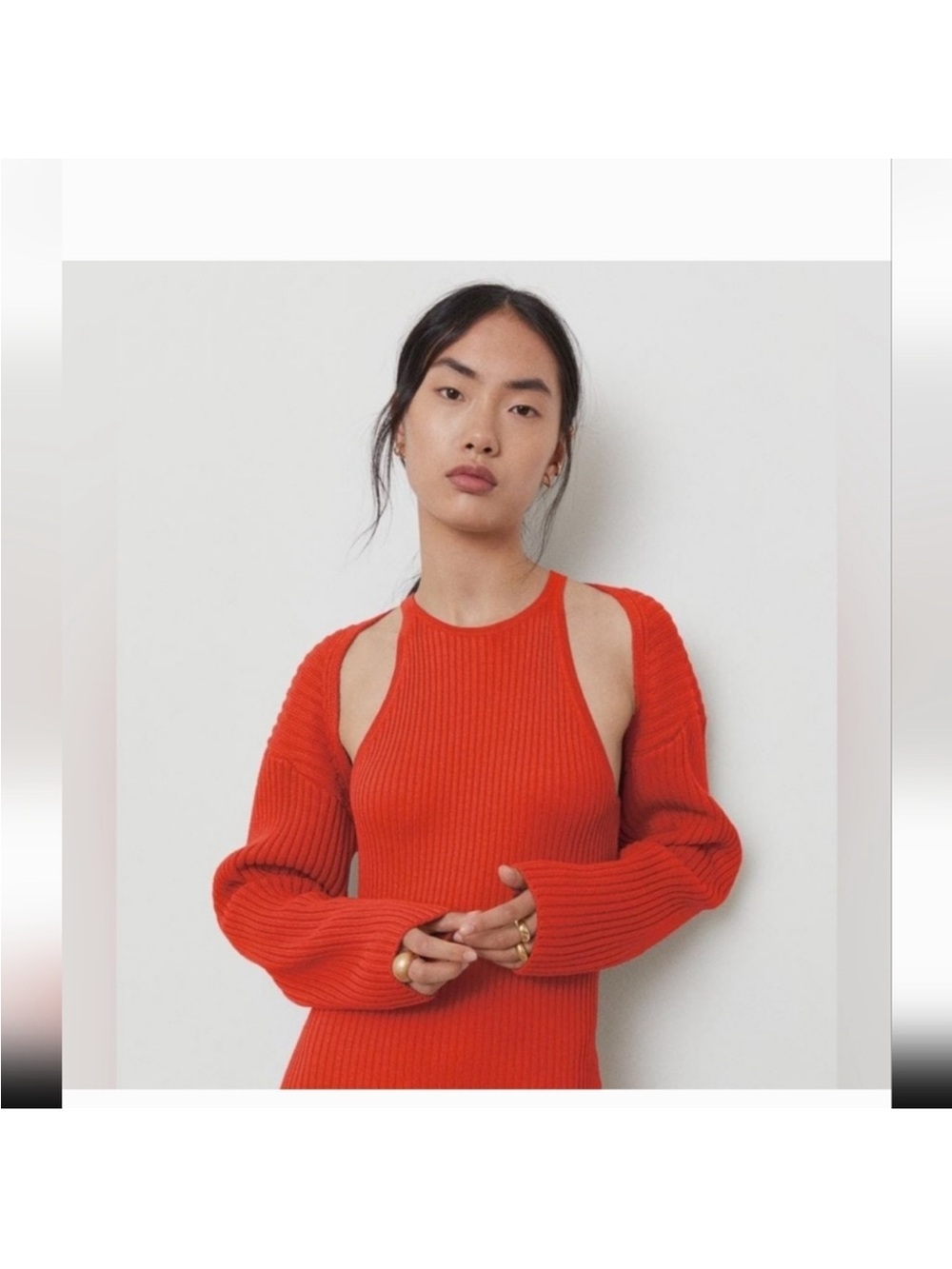 H&M Orange Off-Shoulder Ribbed bolero Sweater -